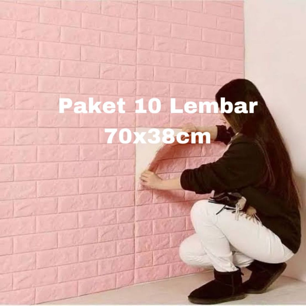 PAKET 10 LEMBAR - Wallpaper Dinding Bata Foam 3D Ukuran 70x28cm Warna Pink