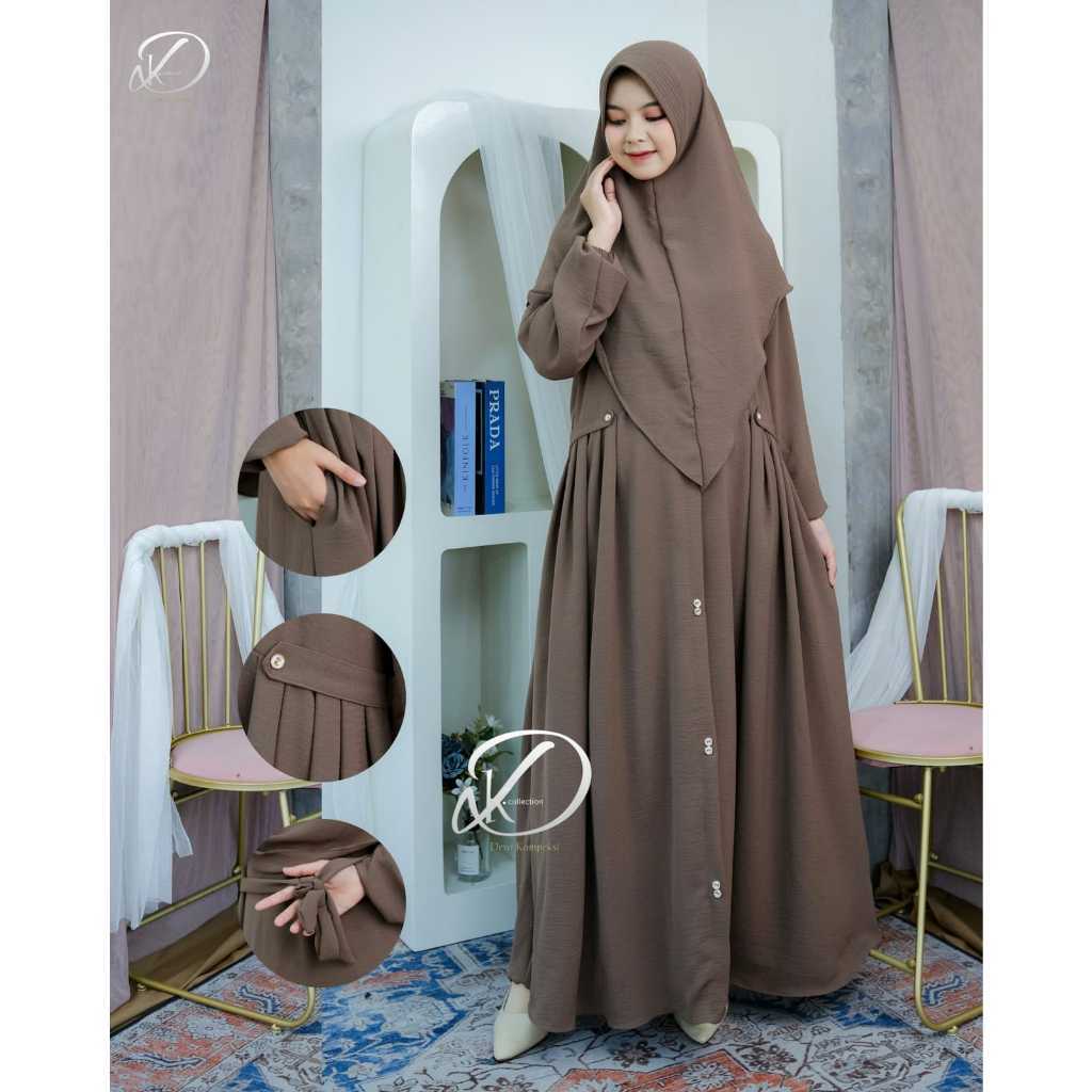 Kania Gamis Syari Terbaru Bahan Crinkle Air flow Premium Dress Busui Friendly Baju Lebaran Set Hijab