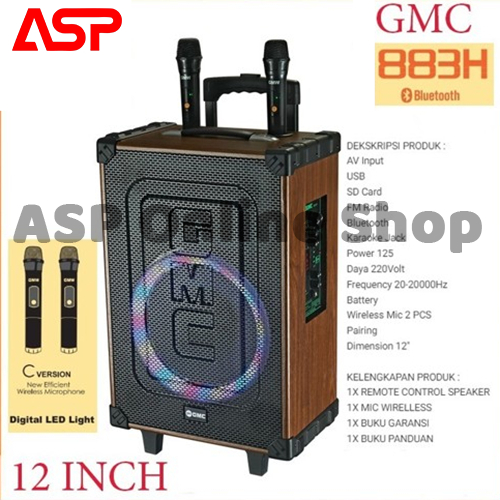 GMC 883H Speaker Portable Speaker Karaoke Bluetooth mic 2 Wireless 12 Inch