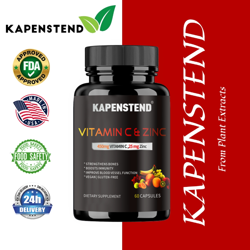 KAPENSTEND Vitamin C + Zinc - Dukung Kesehatan Harian, 1000mg Vitamin C & 15mg Zinc, 60 Kapsul Lunak