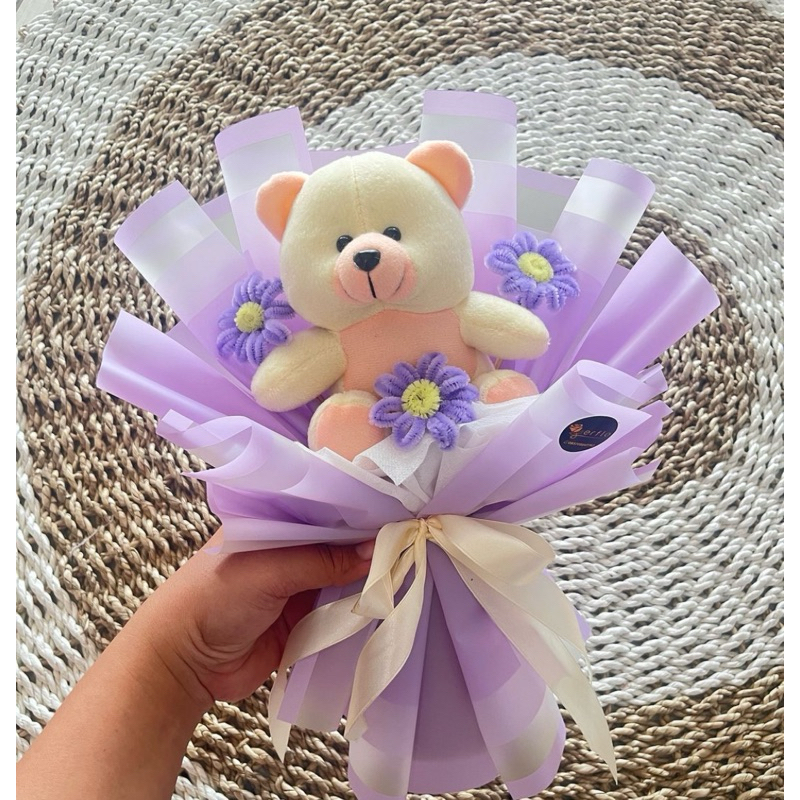 Bouqet Boneka & Bunga Daisy Kawat Bulu