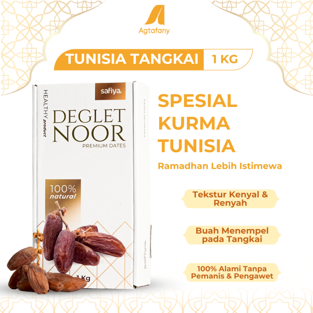 

Kurma Tangkai Tunisia 1 Kg Deglet Noor Asli Premium Original Safiya Oleh-Oleh Haji Umroh