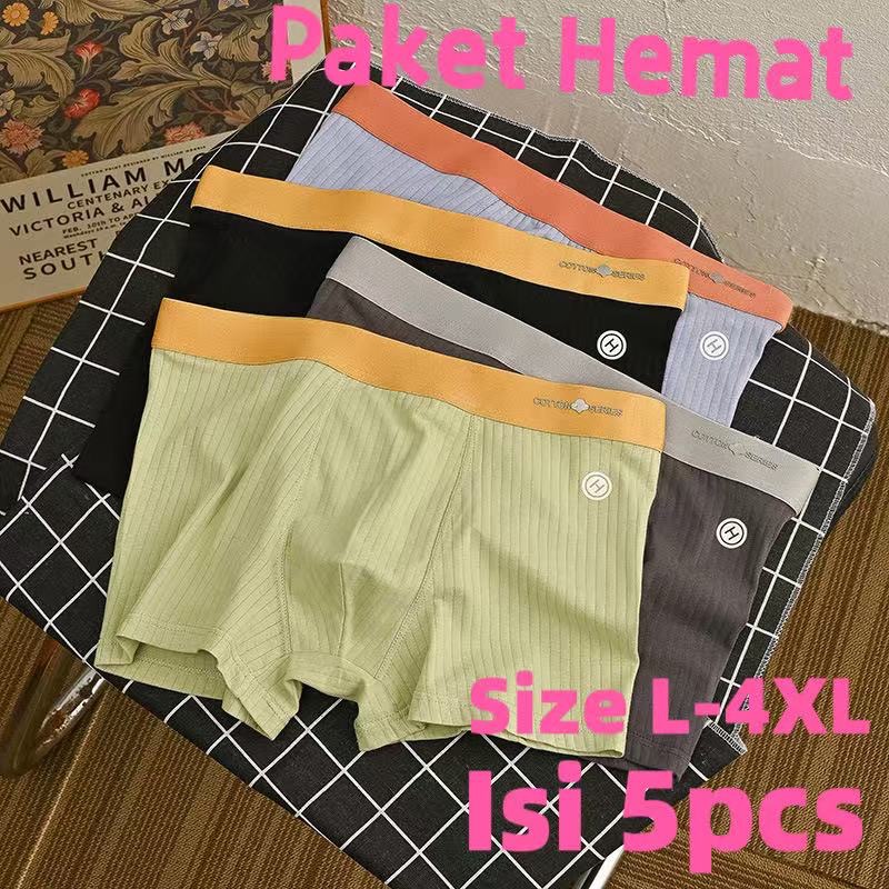Sayishop Isi 5pcs Celana Dalam Boxer Brief Laki laki Cowo Pria Boys Motif Polos Bahan Polyester Span