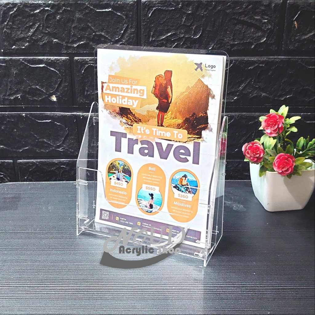 

Tempat Brosur Akrilik / Display Brosur Acrylic / Rak Brosur Meja dan Dinding Knock Down