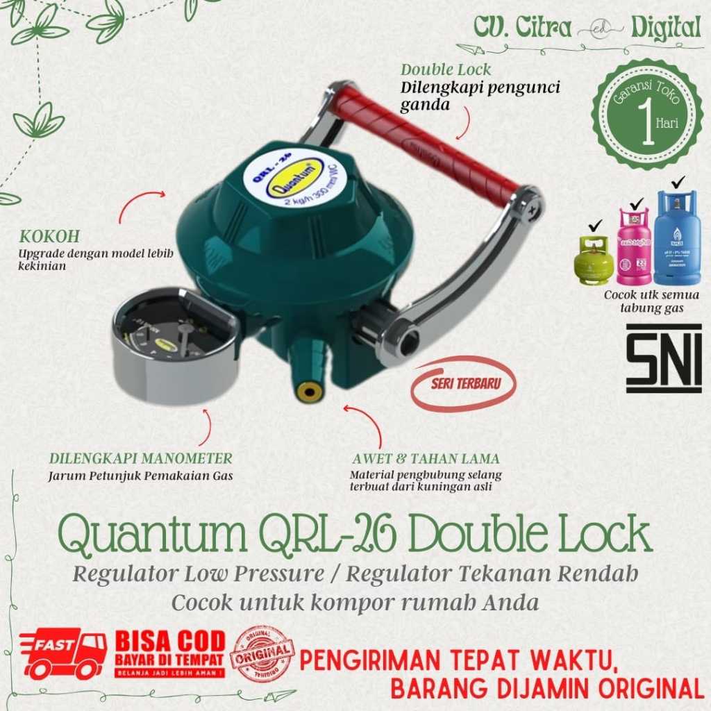 Regulator Gas Quantum Double Lock LPG QRL-26  / Regulator Tekanan Rendah Double Lock dengan Meteran