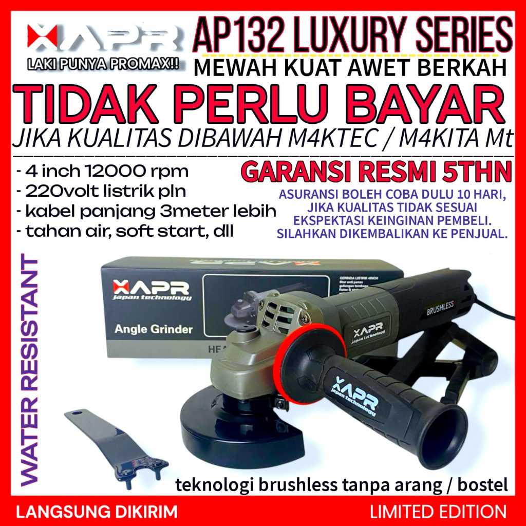 APR JAPAN AP132LUXURY Gerinda Listrik Gurinda Tangan Angle Grinder Potong Besi Logam Plat Low Watt