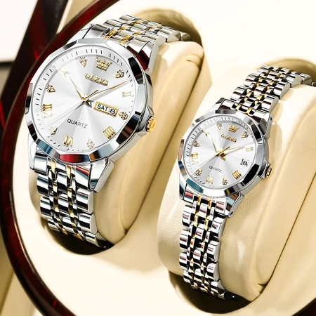 OLEVS Jam Tangan Couple Pasangan Original 9931 Kalender Bercahaya Luminous Analog Couple Watch