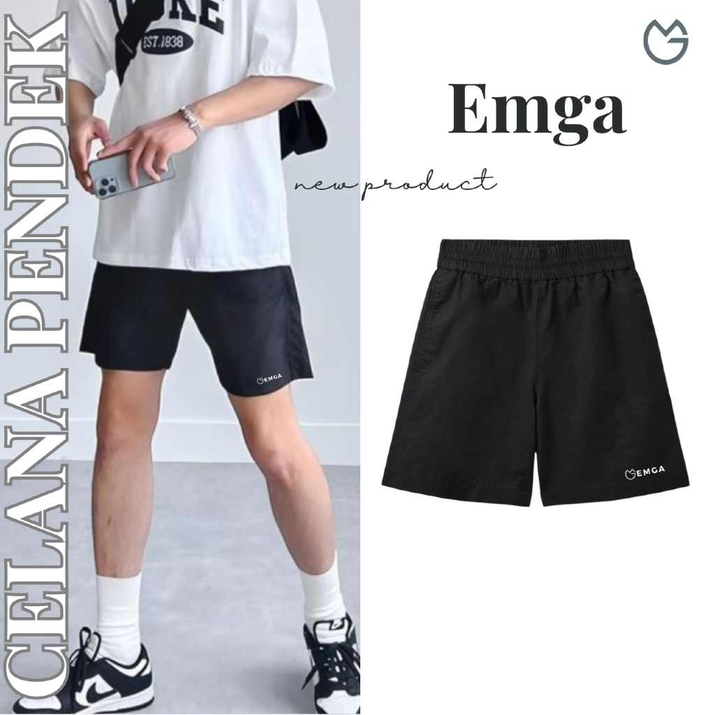 Emga Celana Pendek Shorts Pants Olahraga Santai Kolor Polos Hitam Pria Wanita Laki Unisex Basket Rum