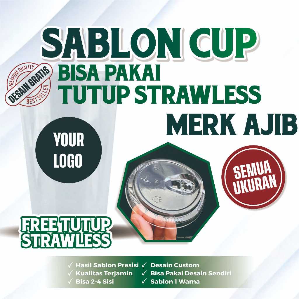 Sablon Cup Oval 8 gram dan Datar 7 gram Tebal Harga Ekonomis, Cup Merk AJIB, sablon cup plastik PP, 