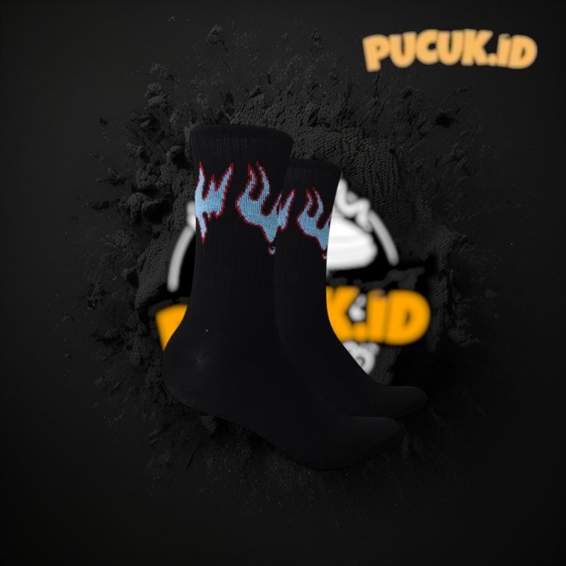 Kaos kaki Oldskool motif skate Api Biru dasar Hitam