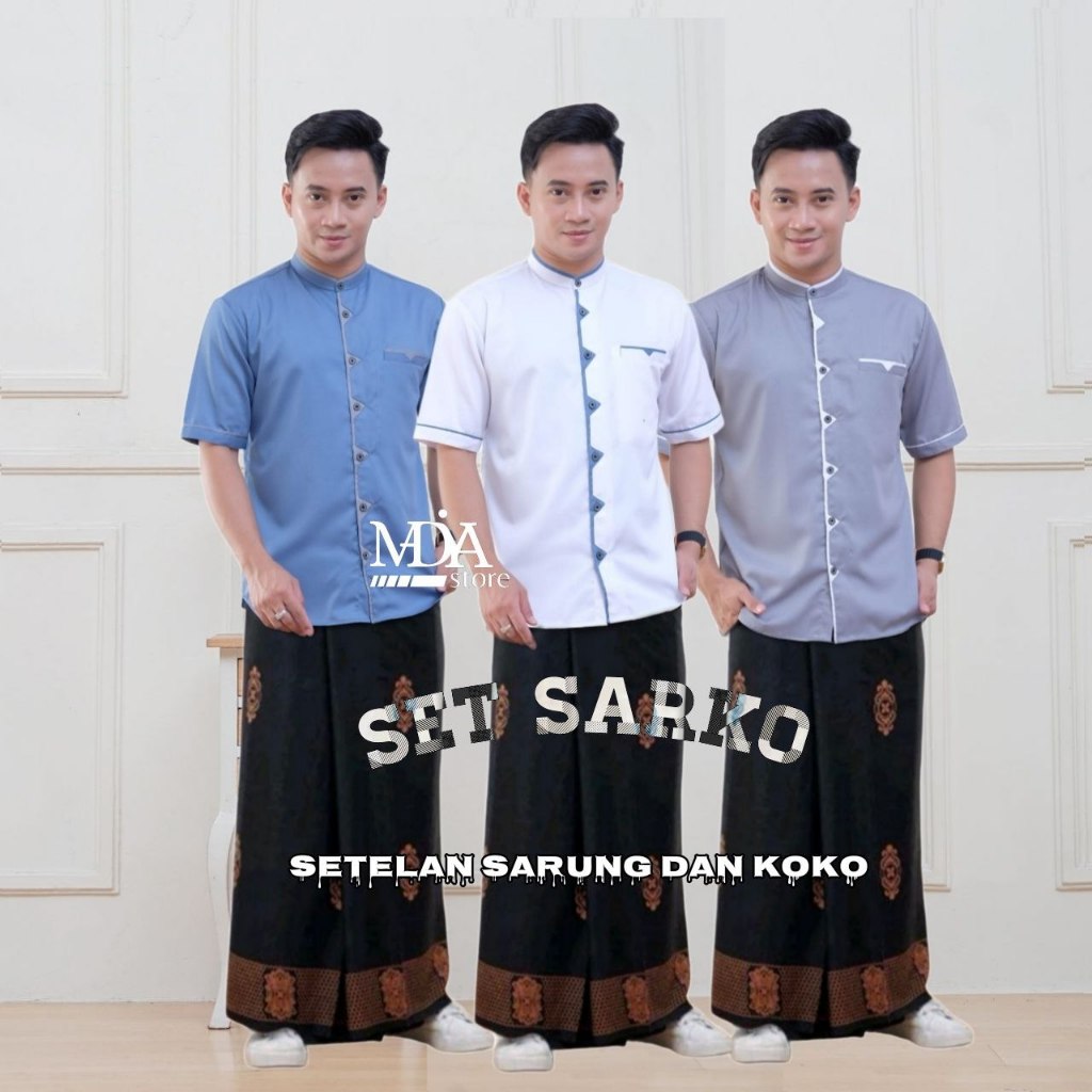 Paket Set 100Rb SARKO SARUNG kemeja koko pria baju koko muslim pria dewasa lengan pendek  koko kombi