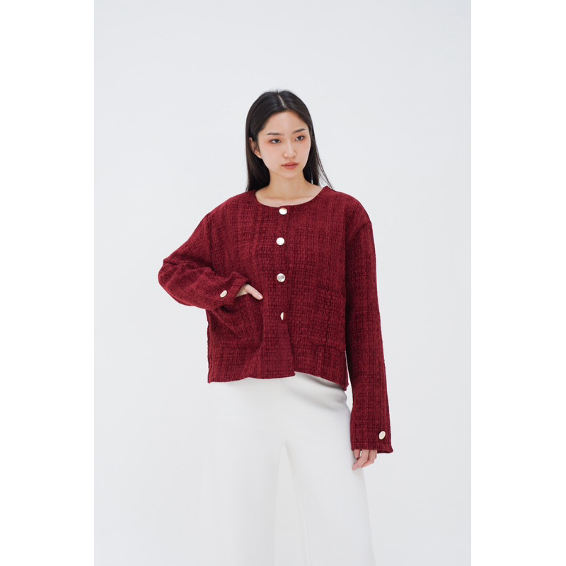 [Wear Aleya] Yeol - premium tweed blazer outer maroon pink black tweed blazer kardigan tweed merah w