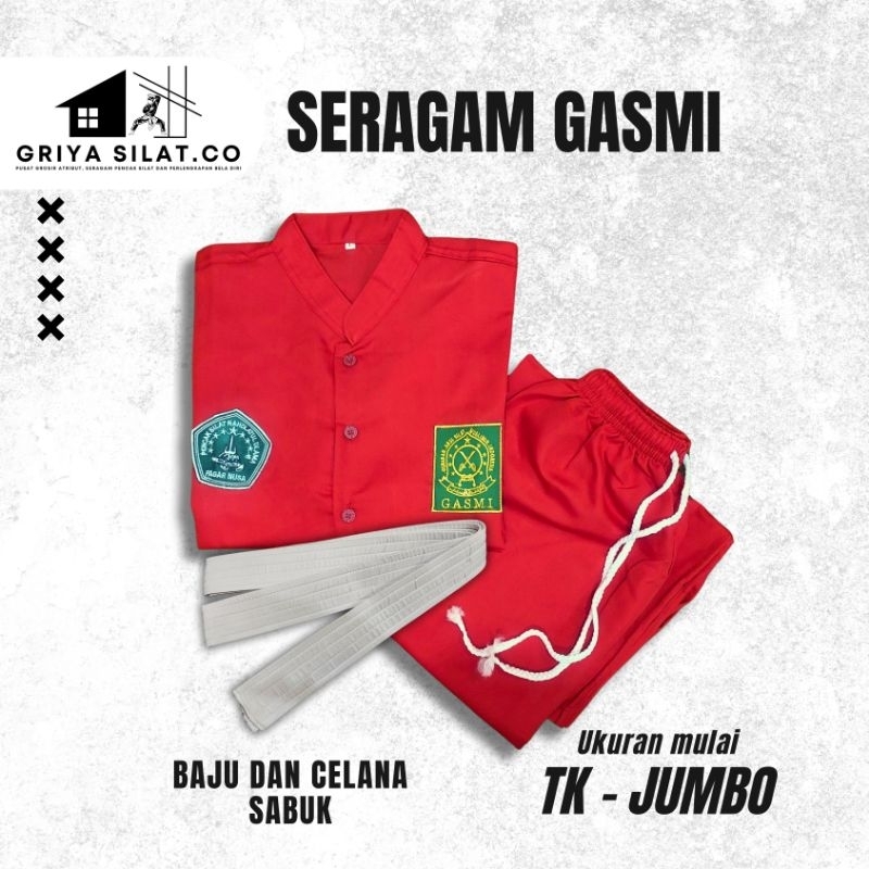 Seragam Pencak silat Gasmi - Baju Gasmi Merah, baju silat Gasmi