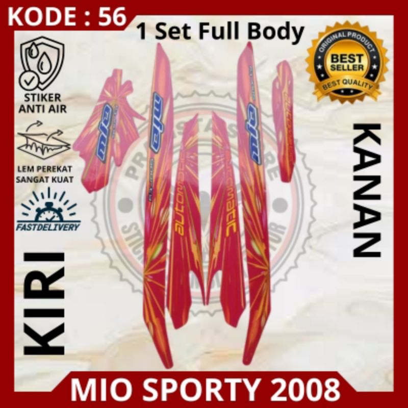 Stiker/striping motor Yamaha Mio sporty tahun 2008/stiker Mio 2008/decal Mio sporty 2008 warna merah