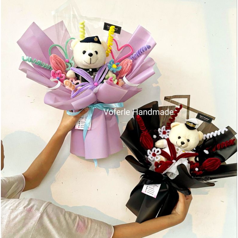 Buket Bucket Bouquet Bunga Boneka Pipe Cleaner Wisuda Graduation Profesi Kawat Bulu Pipe Cleaner