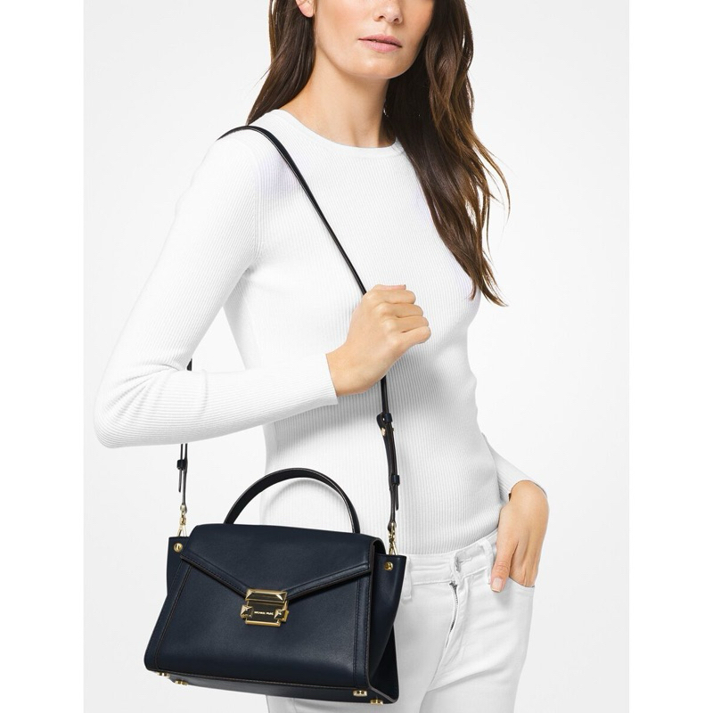 made in indonesia //Michael Kors Whitney Polished Leather Top Handle Satchel Admiral/Gold