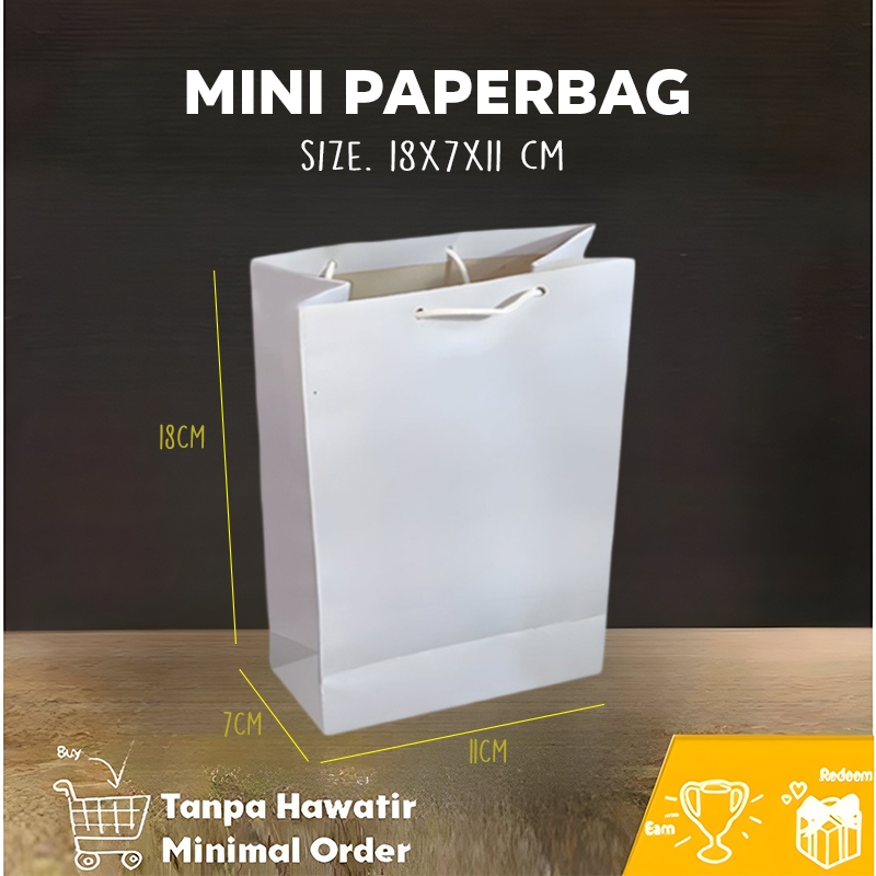 

(LINER) Paper Bag Mini Putih 18x7x11 CM / Paperbag Kado Souvenir, Aksesoris / Papper Bag Kertas