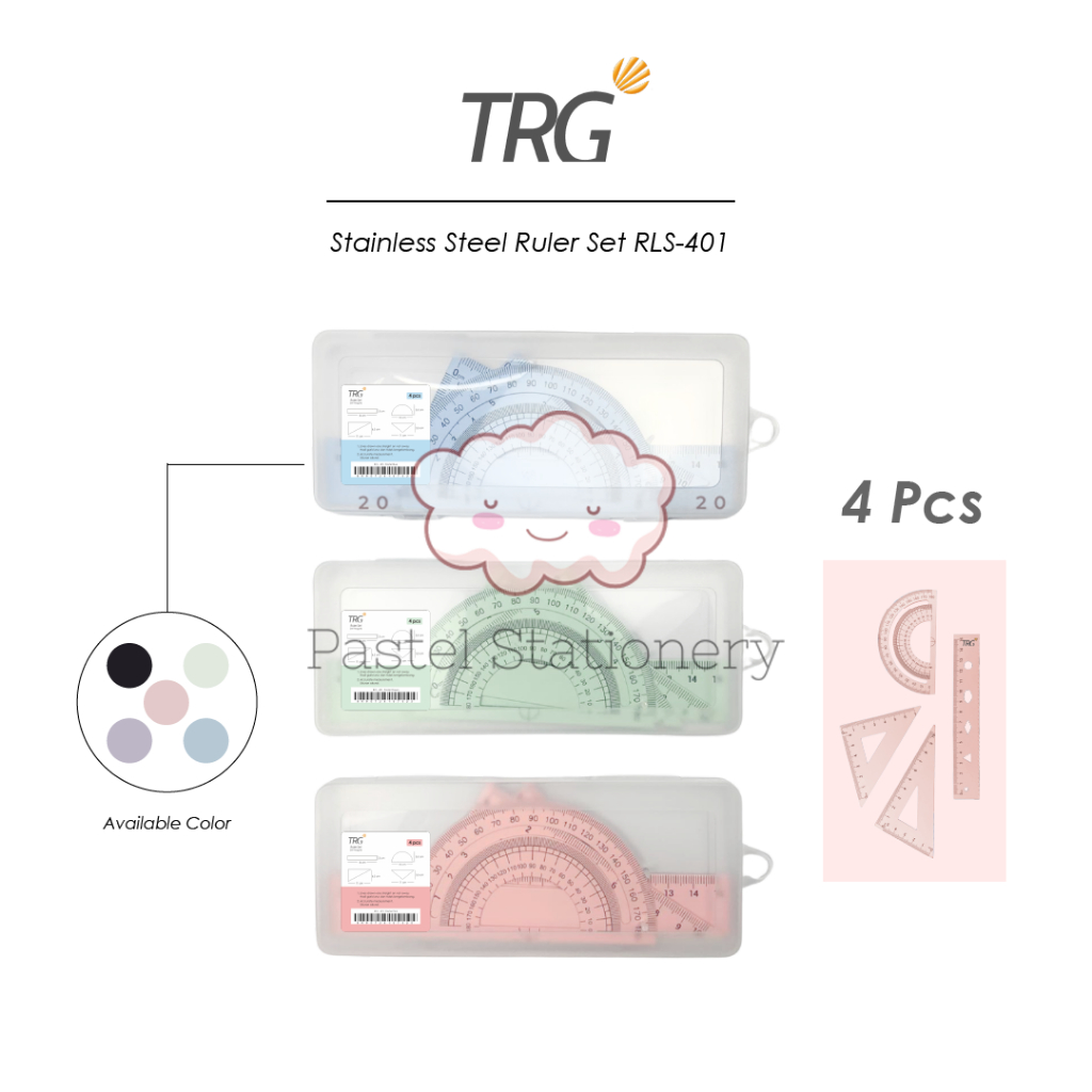 

TRG Stainless Steel Ruler Set Pastel Color 15cm RLS-401 - Paket Penggaris Besi Matematika Busur Derajat Siku Mistar 15 cm TRG