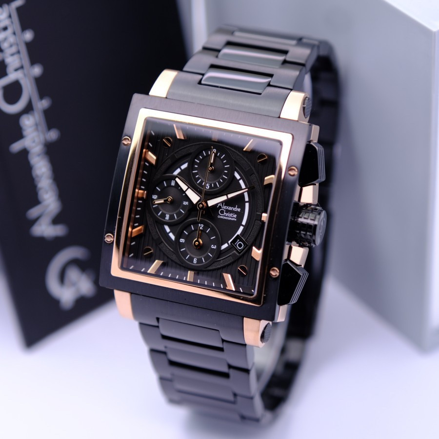 JAM TANGAN PRIA ALEXANDRE CHRISTIE AC 6182 / AC6182 ROSEGOLD BLACK ORIGINAL