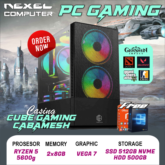 Pc Gaming Render - Ryzen 5 5600G - RAM 16GB - SSD NVME 512GB + HDD 500GB