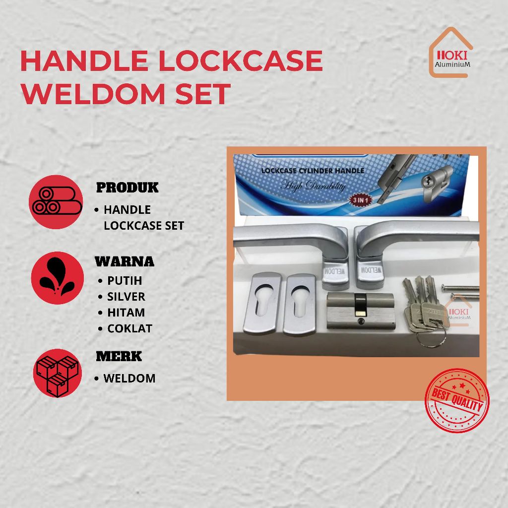 KUNCI LOCKCASE PINTU ALUMINIUM SET KOMPLIT WELDOM SILVER