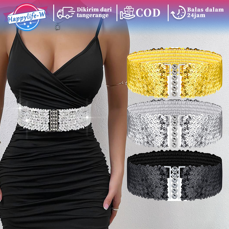 Belt Payet Pinggang Elastis Sabuk Ikat Pinggang Wanita Fashion Ikat Pinggang Payet Belt Dress Wanita