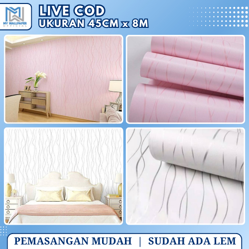 Live COD Wallpaper Dinding Walpaper Dinding Kamar Tidur Polos Ruang Tamu Motif Gelombang 10 Meter