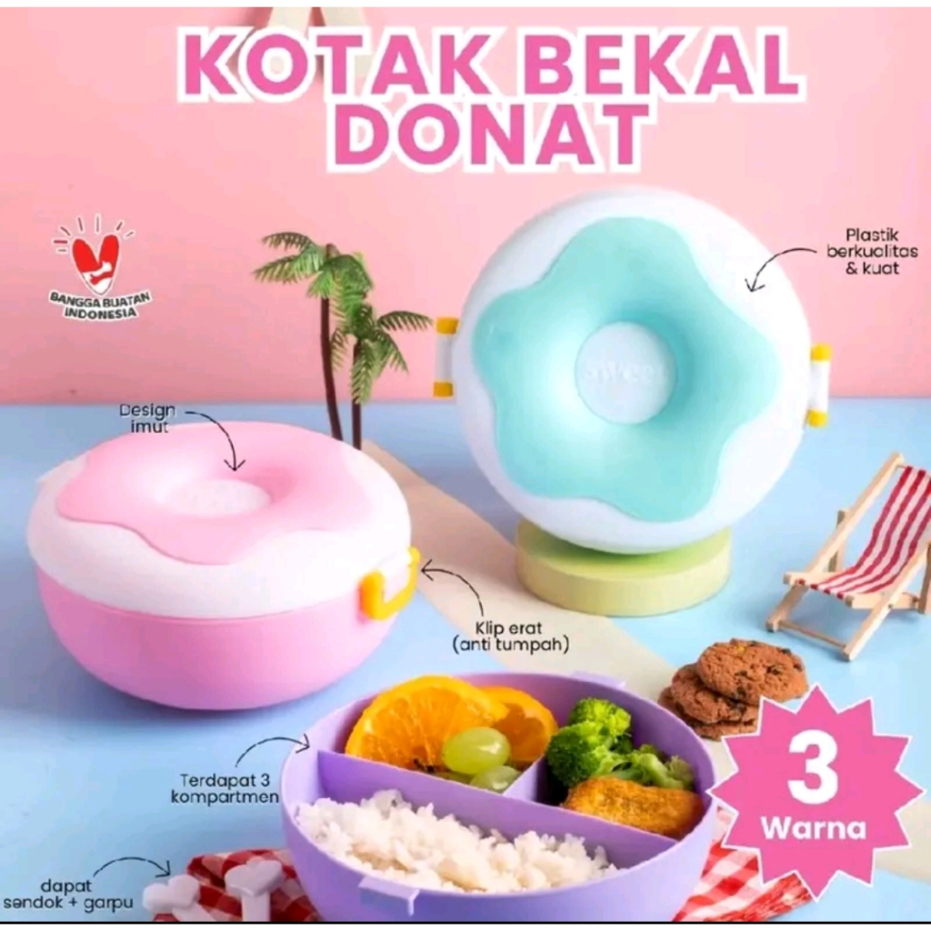 Kotak Bekal Donat Plastik Kotak Makan Sekat 3 Kotak Makanan Donat Plastik Lunch Box Donat Plastik