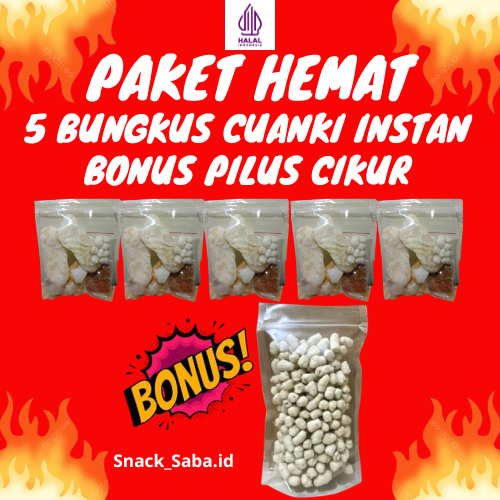 

Paket Murah Cuanki instan 5 bungkus, bonus gratis Pilus Cikur 100 Gram
