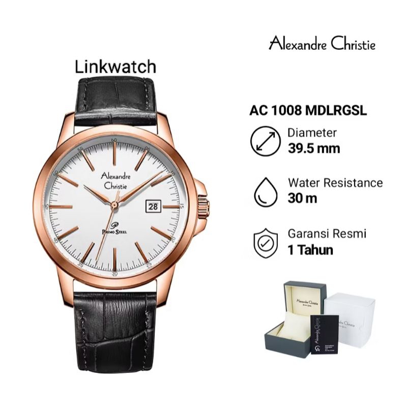 Alexander Christie AC 1008 MDLRGSL Primo steel Jam Tangan Pria Kulit Original Garansi Resmi