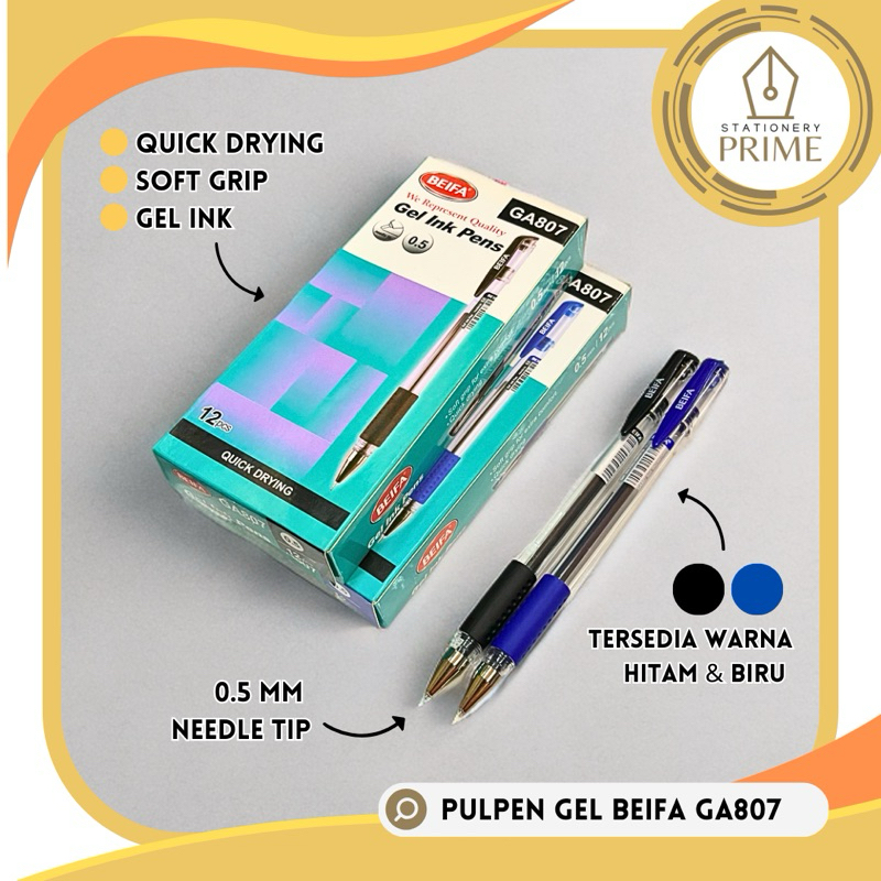 

Gel Pen Pulpen BEIFA GA807 Hitam Biru (Isi 12 pcs)