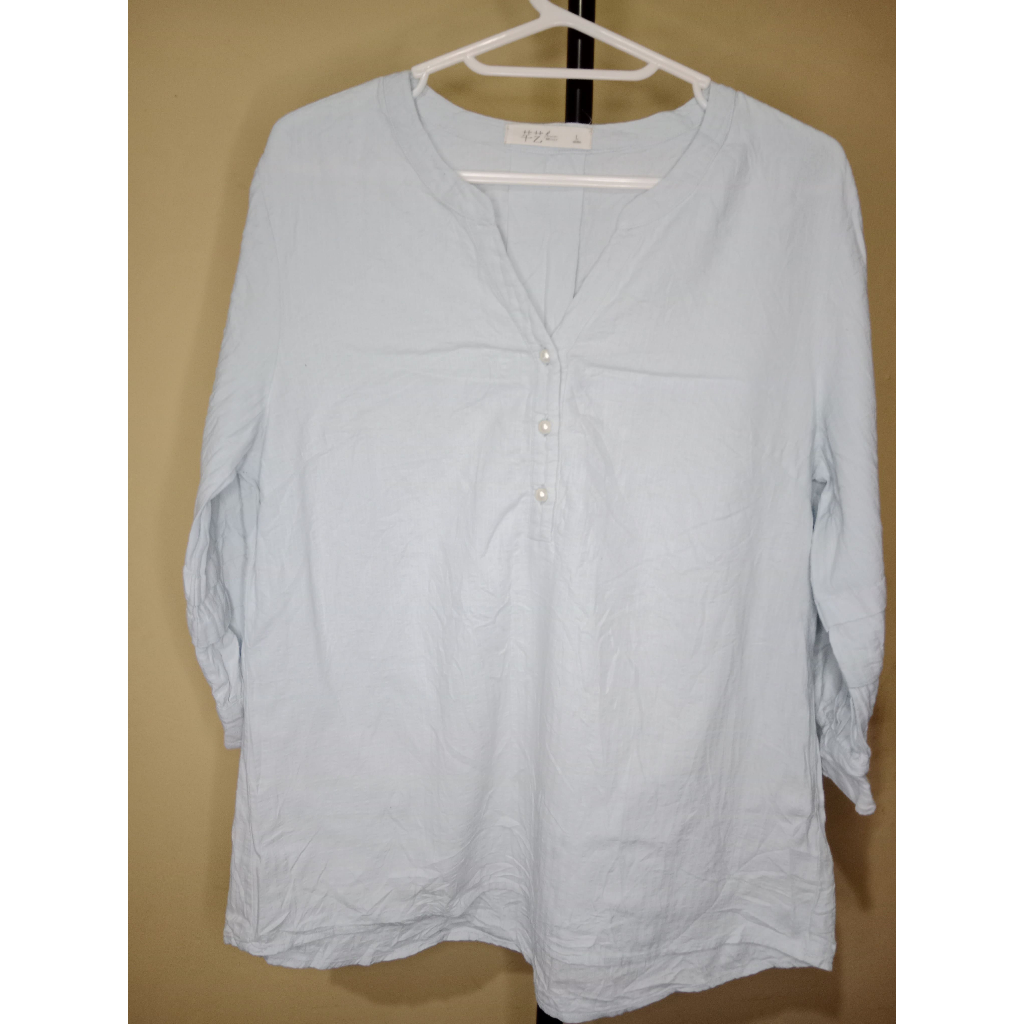 Blus Wanita Biru Muda Polos