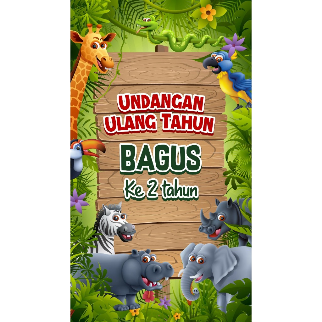 UNDANGAN DIGITAL ULANG TAHUN ANAK HEWAN, ANIMAL, SAFARI, ZOO, KEBUN BINATANG VIDEO/JPG KODE 31