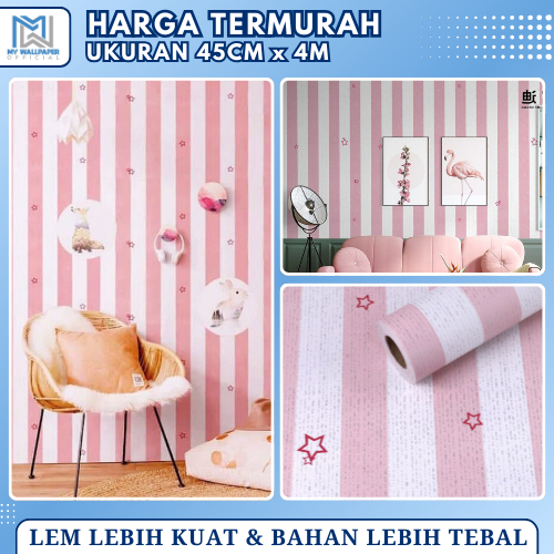 Wallpaper Dinding Ruang Tamu Salur Pink Bintang Wallpaper Dinding Kamar Tidur Anak Perempuan