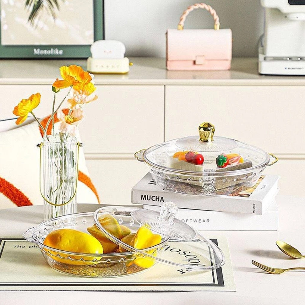 WWEISHOP Nampan Snack Tempat Sayur Set Tutup Aesthetic Mangkok Sayur Bulat Mangkok Sayur Besar Tempa