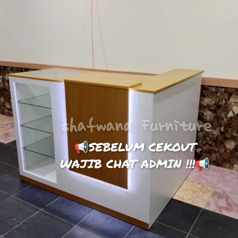 MEJA KASIR TOKO MEJA ETALASE ETLASE BRILINK MEJA COUNTER MEJA RESEPSIONIS KACA L