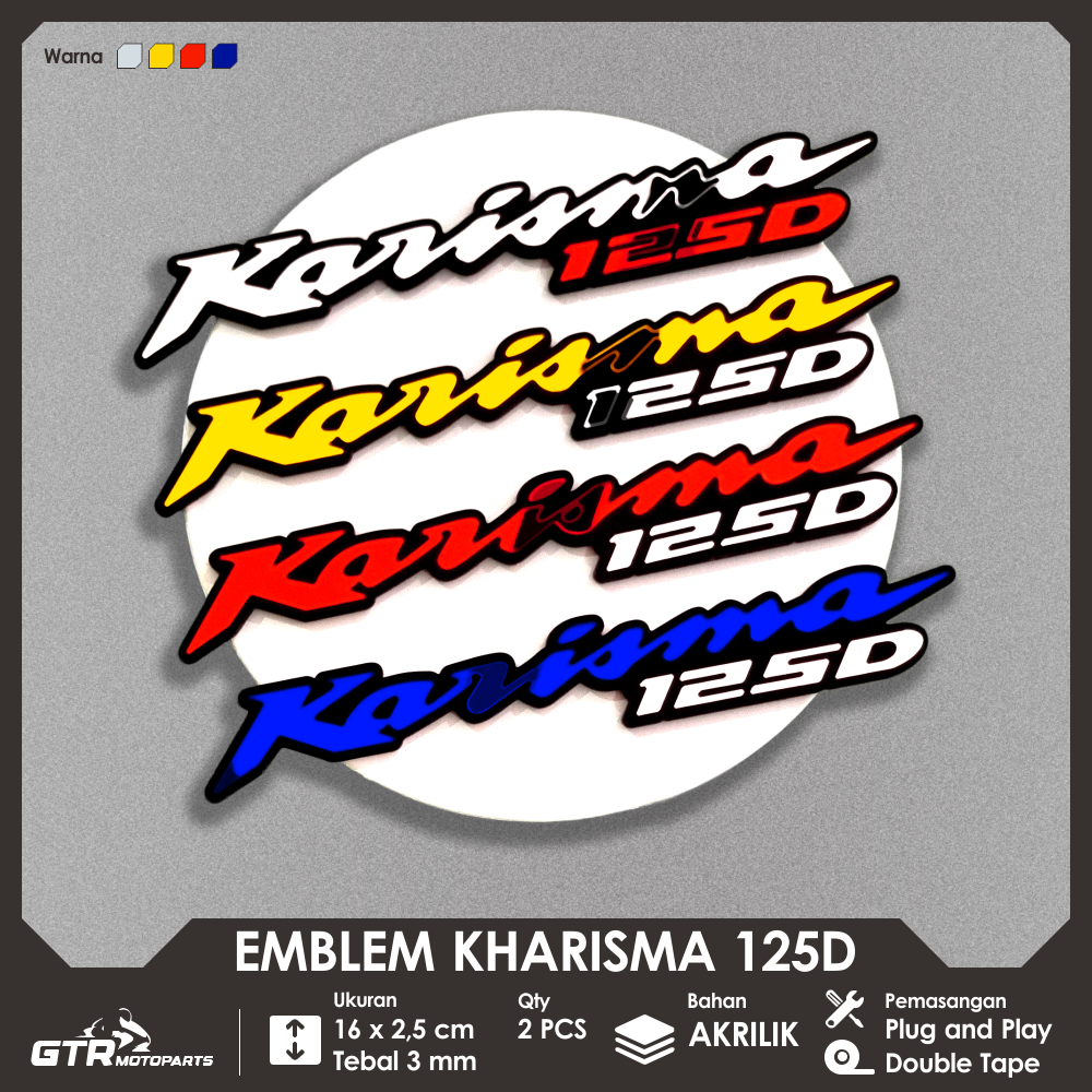 GTR Emblem Karisma 125 D 2 PCS Logo Timbul 3D Aksesoris Variasi Motor Honda Karisma 125D