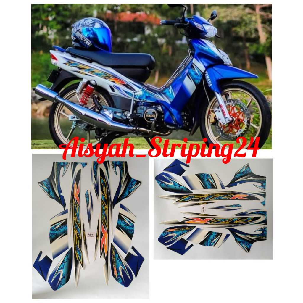 stiker striping lis bodi motor Yamaha FizR 2005 putih biru