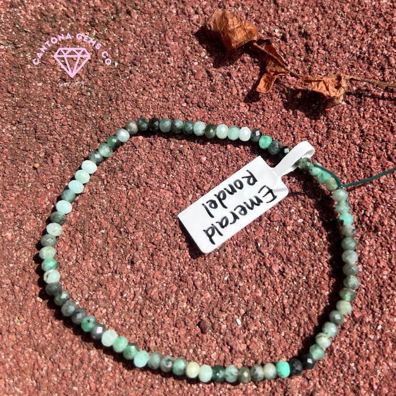 Gelang Batu Alam Asli Emerald Rondel 3mm