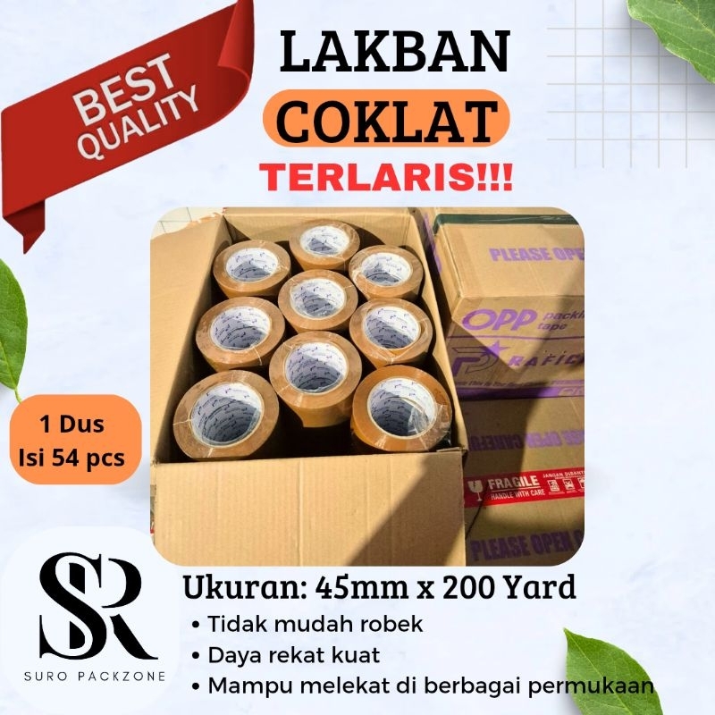 

Lakban Coklat 1 dus isi 54 pcs ukuran 45mm x 200 yard / isolasi / selotip / Tape Daya lekat kuat