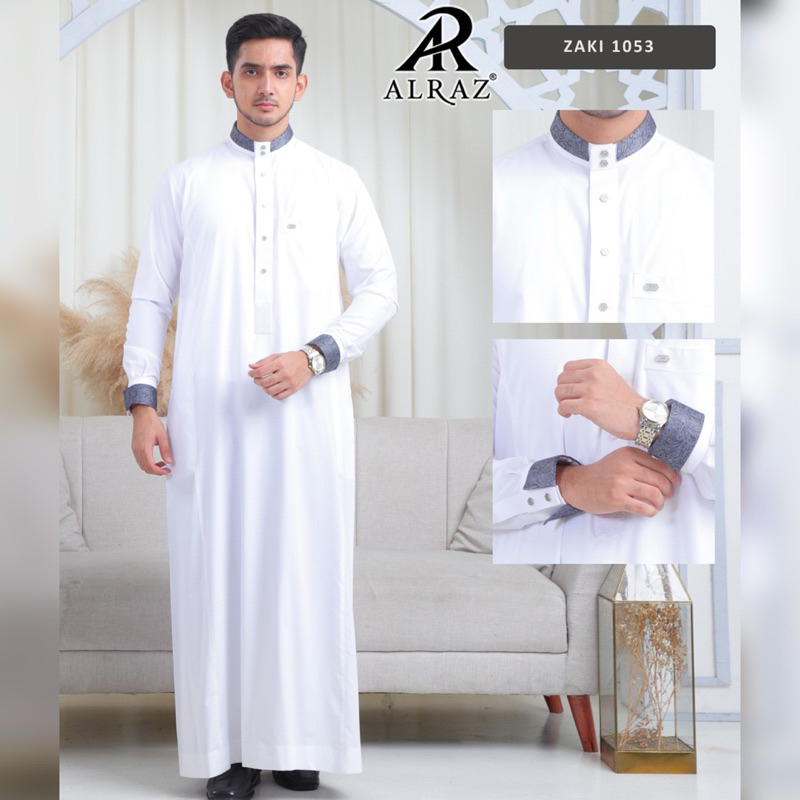 ALRAZ Gamis Putih Dewasa Cotton Premium List Kombinasi Lengan Panjang Manset Baju Jubah Putih Alraz 