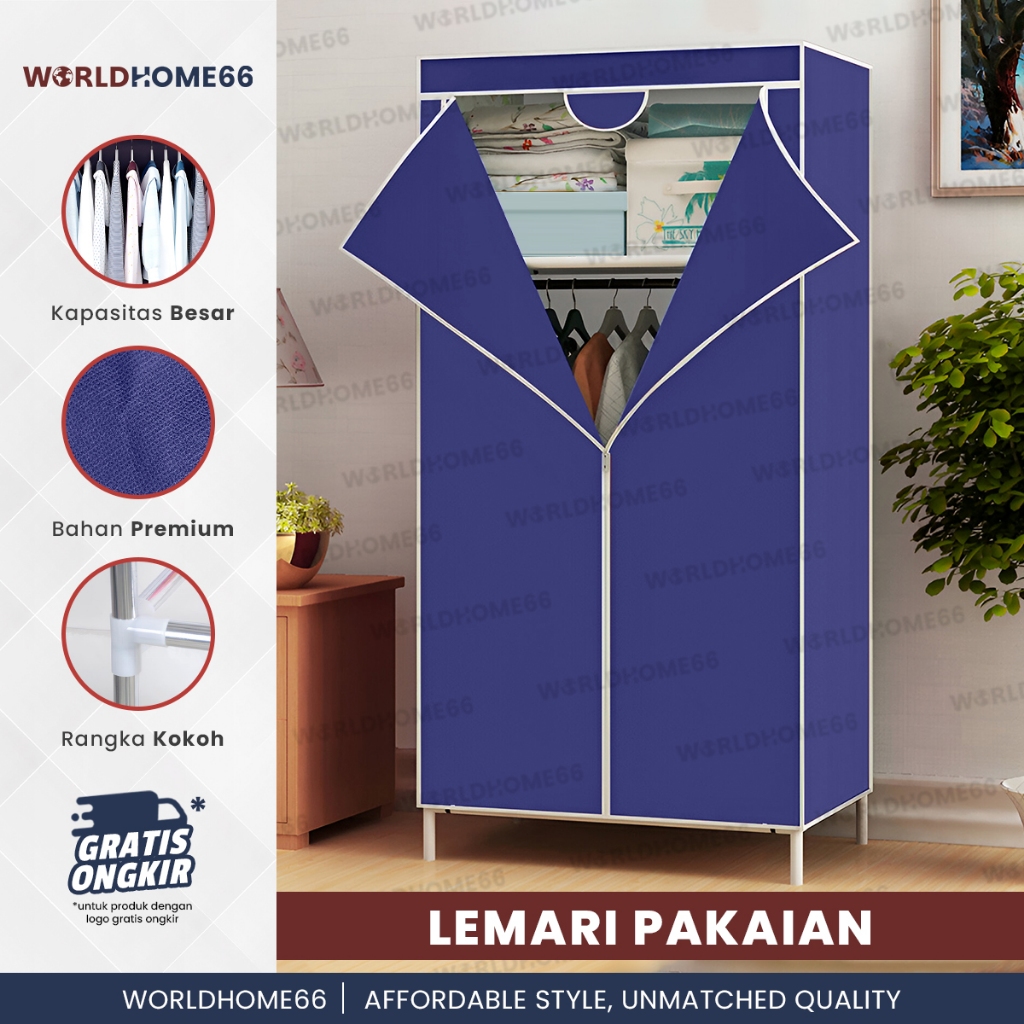 WORLDHOME LEMARI PORTABLE LEMARI SERBAGUNA KAIN LEMARI GANTUNGAN LEMARI RESLETING LEMARI POLOS
