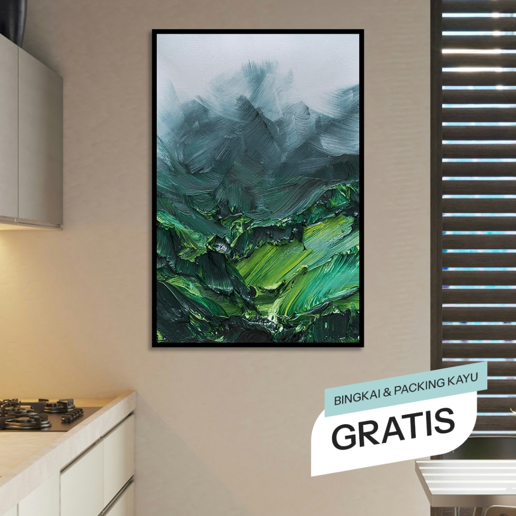 Lukisan Dinding Kanvas Abstrak Palet Hijau Pegunungan Aesthetic