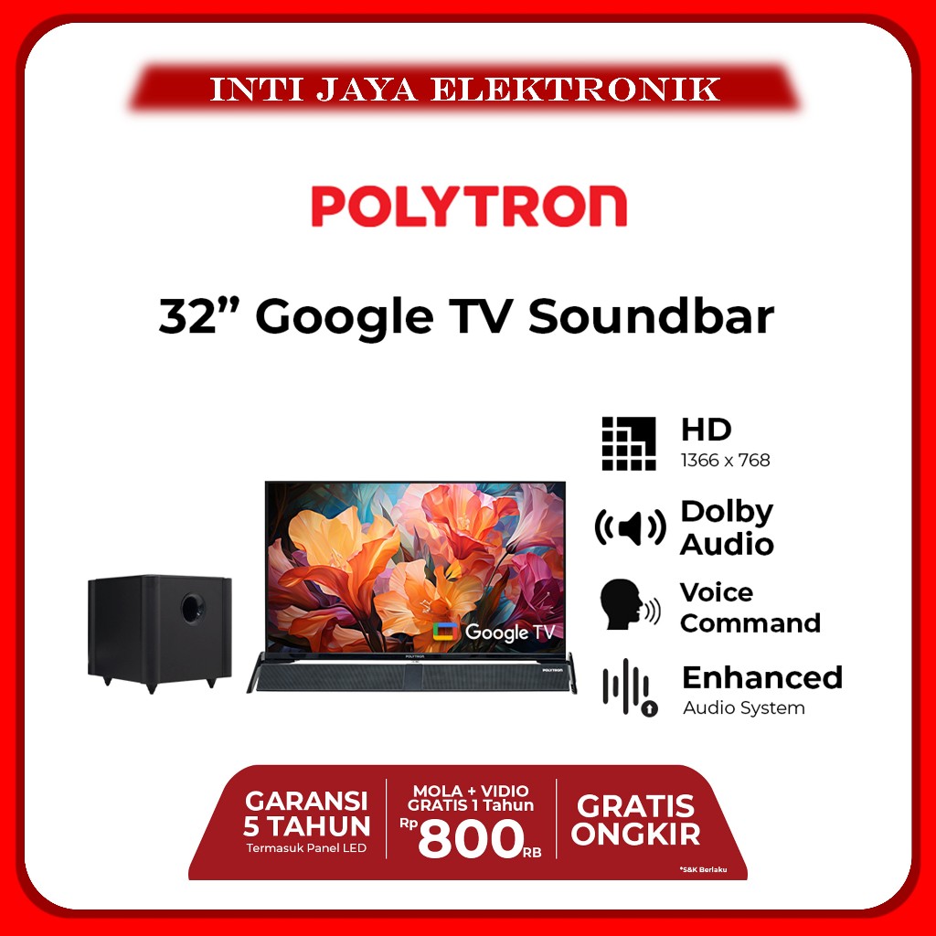 SMART ANDROID DIGITAL LED TV POLYTRON 32 INCH SOUNDBAR - 32BG9058