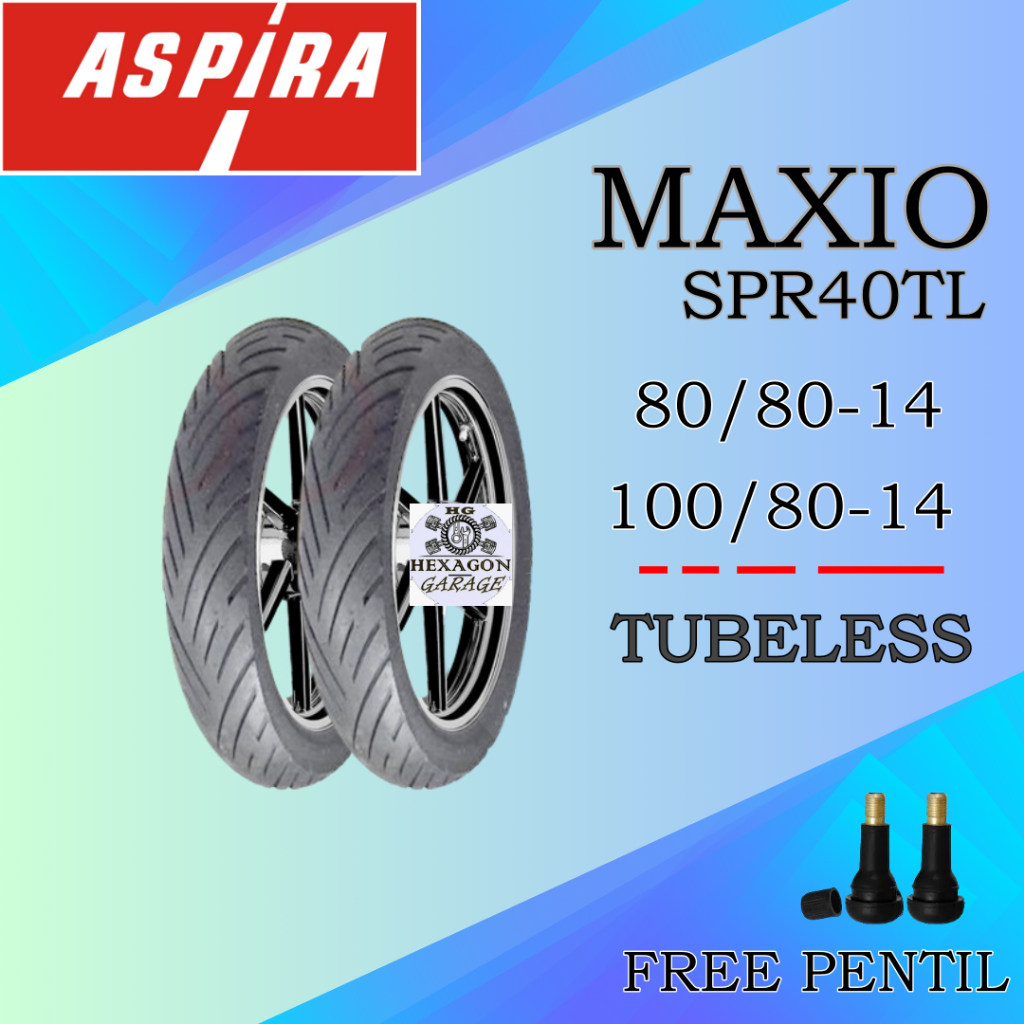 SEPASANG Ban Aspira SPR40 80/80-14 & 100/80-14 Tubeless Ban Motor ASPIRA MAXIO SPR40TL Ring 14