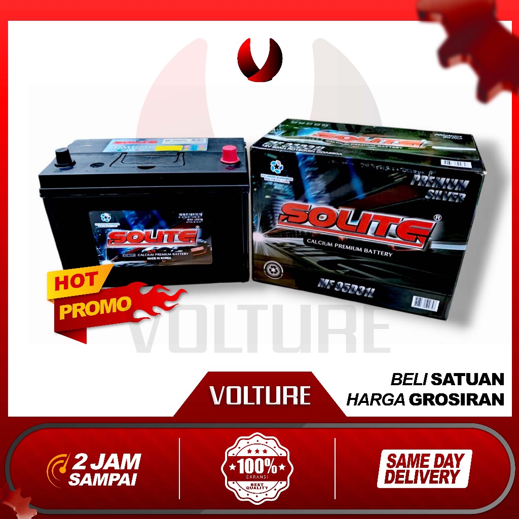 Aki mobil Kering mf original (BERGARANSI 10 BULAN) Solite calcium 95d31L / NX120-7L 80Ah OEM Great W