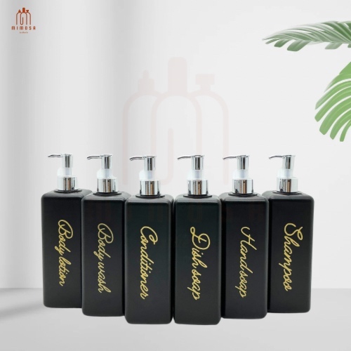 Botol Refill Sabun Cair 500 ML Kotak Hitam Doff Silver / Botol Pump Kotak / Botol Sabun Aesthetic