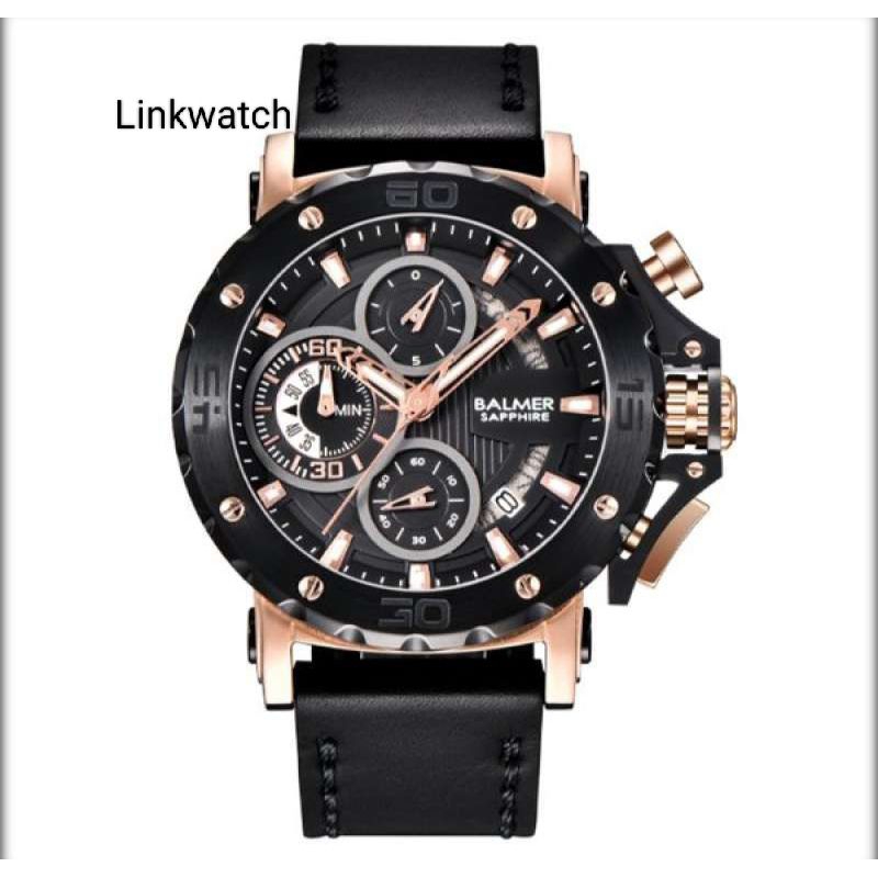 Jam tangan pria Balmer 7975 Kulit Analog Chronograph Shaphire Original Garansi Resmi 2 Tahun