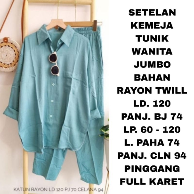 WK SETELAN KEMEJA TUNIK POLOS WANITA JUMBO LD. 120 BAJU MUSLIM ONESET ONE SET PUTIH HITAM UMROH NAIK