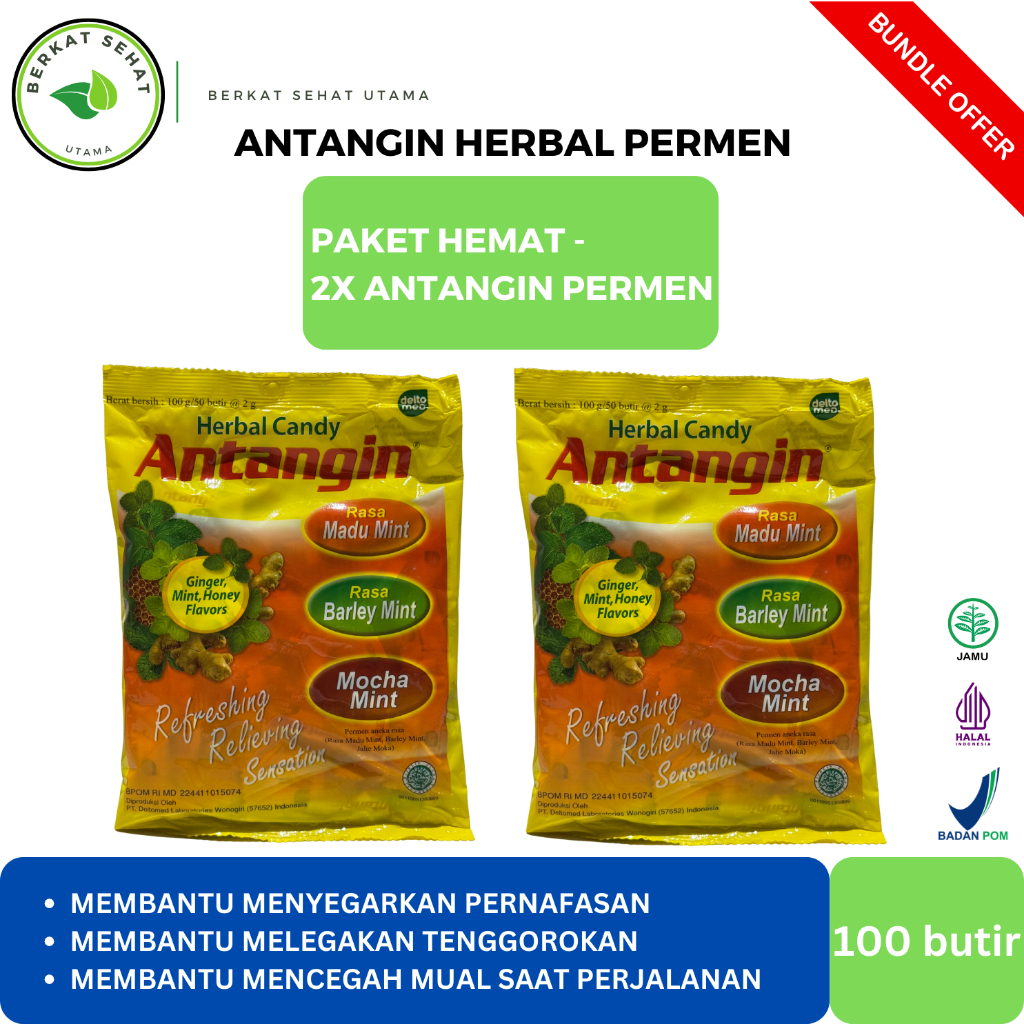 

Duo Pack - 2X Antangin Permen Herbal Bag 50 Butir Aneka Rasa - Melegakan Menyegarkan Tenggorokan Mengurangi Rasa Mual